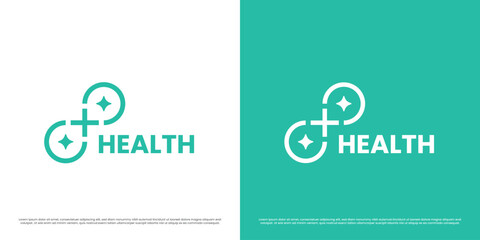Health logo design illustration. Silhouette shape plus health blue circle mark abstract star blink hospital pharmacy clinic geometric medical. Minimal modern cross asylum cure simple icon symbol.