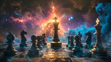 Celestial Chess A Cosmic Clash of Strategy and Transcendence Generative ai - obrazy, fototapety, plakaty