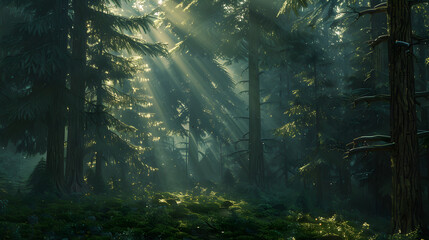 Beautiful forest with Sunlight Shining inside the forest, Hd background.
