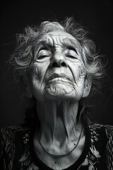 Portrait of an elderly woman,  Black and white,  Studio shot