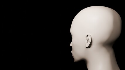 Illustration of a human head focusing on something in a contemplative mood on a black background.
