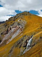 Russia, the North Caucasus. View of the grandiose Chiranbashi-Su waterfall (maiden braids) at an...