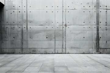 Industrial background, empty concrete room with metal elements wall and floor