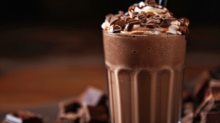 Chocolate Milkshake, selective focus close-up horizontal