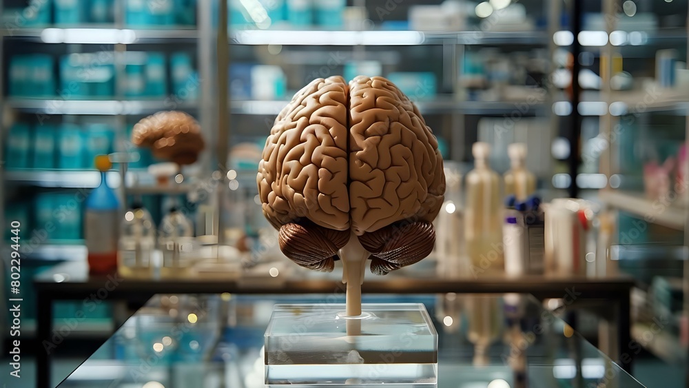 Aufkleber study of brain structure function and research in neuroscience and neurosurgery. concept brain struc