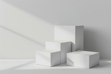 Cube Pedestal Template. Scene For Product Display. Blank white podium platforms or pedestals with white background for product display. Simple modern geometric design.