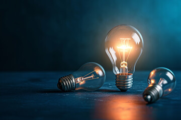 Individuality concept, one bright light bulb standing out from the crowd. Creative lightbulb,...