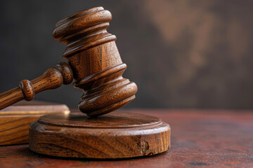 A wooden judge gavel and soundboard in perspective, judge having justice of punishment guilt and criminal verdict legal. Suitable for legal, justice, and auction concepts