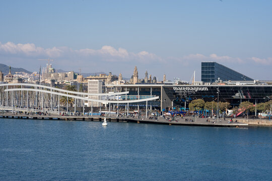 Barcelona, Spain - January 29, 2023: Maremagnum shopping mall in Barcelona port.