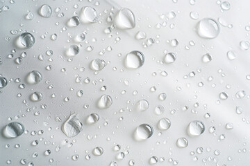 Blank white drop pattern background. Water drops on white background texture. Water drops on waterproof fabric background.