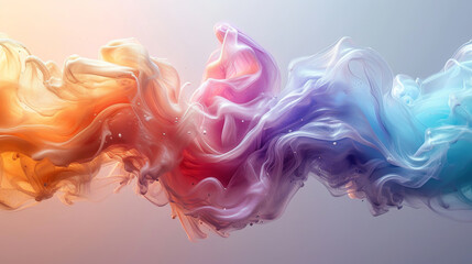 Fototapeta premium Dynamic rainbow haze over shadowy surface, large billows of colorful smoke on a dark backdrop