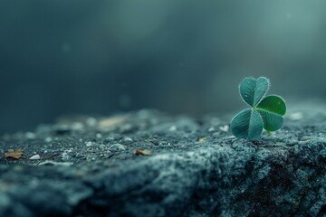 Three-leaved clover on a rock in the rain