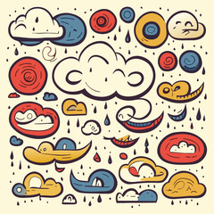 hand drawn clouds doodle collection, vector illustration flat 2