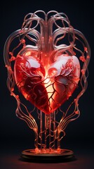 A dramatic sculpture capturing the moment an anatomical heart bursts