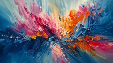 A vibrant and abstract painting depicting a colorful