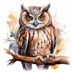 A watercolor owl with white background