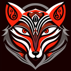 red fox, gray eyes, vector, designer graphics, black background, celtic pattern, vector