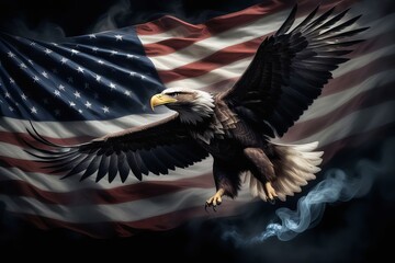 Naklejka premium american bald eagle in flight created with generative AI software.