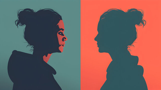 Illustration of a person with a shadowy doppelganger to show inner conflict.


