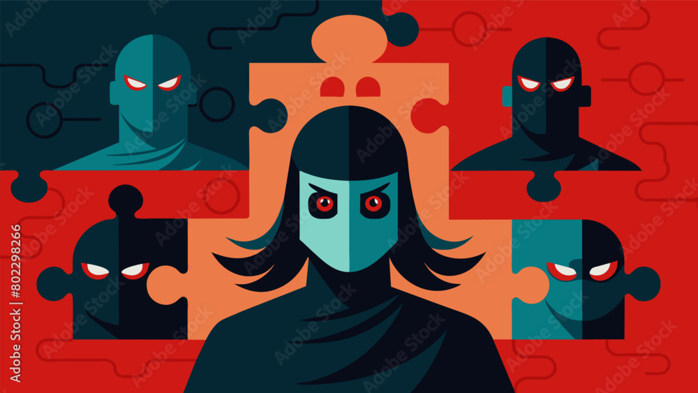 Aufkleber an unsettling puzzle where jarring phrases like shadowy figures and hidden agendas come together to 