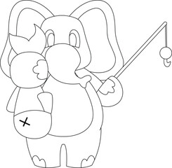 Elephant Fisher Fish Fishing Animal Vector Graphic Art Illustration