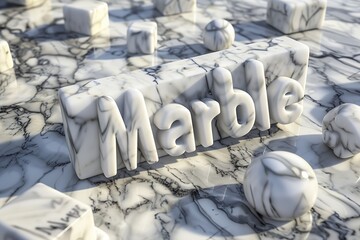Fototapeta premium 'Marble' text set against a backdrop with marbles and cubic geometries