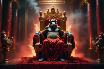 monkey sitting on the throne created with generative AI software.