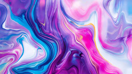 Vibrant hues of purple, azure, and pink create a liquid marble texture close up