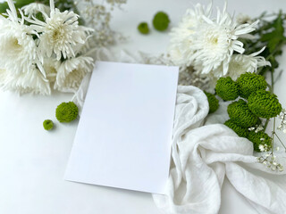 Blank card, wedding invitation or greeting card mockup. Card with copy space on light neutral...