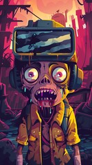 Transport your audience to a realm of pure terror by combining Horror Thrills in a Frontal View with Virtual Reality Experiences Utilize glitch art and vector graphics to create a nightmarish journey - obrazy, fototapety, plakaty