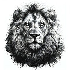 Portrait of a lion,  Hand-drawn illustration on white background