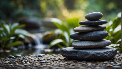 a tranquil scene featuring balanced stone scales, evoking a sense of Zen and harmony.