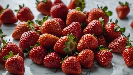 A bunch of fresh strawberries arranged in a pile