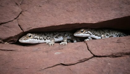 Lizards In A Rocky Crevice Partially Hidden