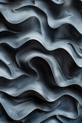 Abstract Wavy Texture of Black Silky Fabric in Close-up