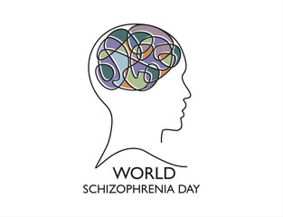 The brain of a person with schizophrenia. Mental disorder. World Schizophrenia Day. One line drawing for different uses. Vector illustration