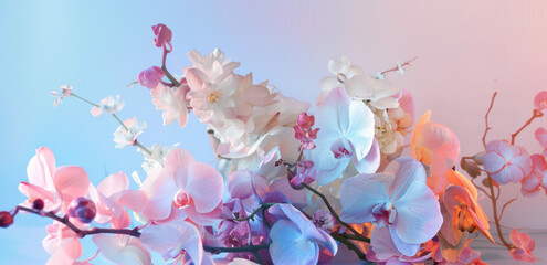 Whimsical Orchid Array in Pastel Hues, Dreamy Floral Display