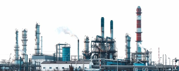 Obraz premium Industrial complex with smoke stacks rising
