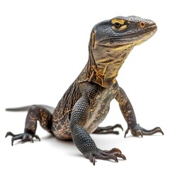 Obraz premium Monitor Lizard standing side view isolated on white background, photo realistic.