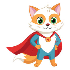 Superhero cat in costume ready for action, vector cartoon illustration.