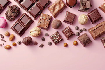 Symphony of Sweetness: Elegant Chocolates and Nuts on a Delicate Pink Canvas