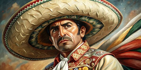 Retrato detallado de un charro mexicano celebrando el Cinco de Mayo