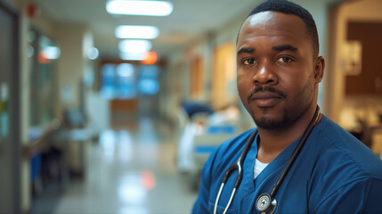 Fototapeta premium Black Male Nurse Inside A Hospital