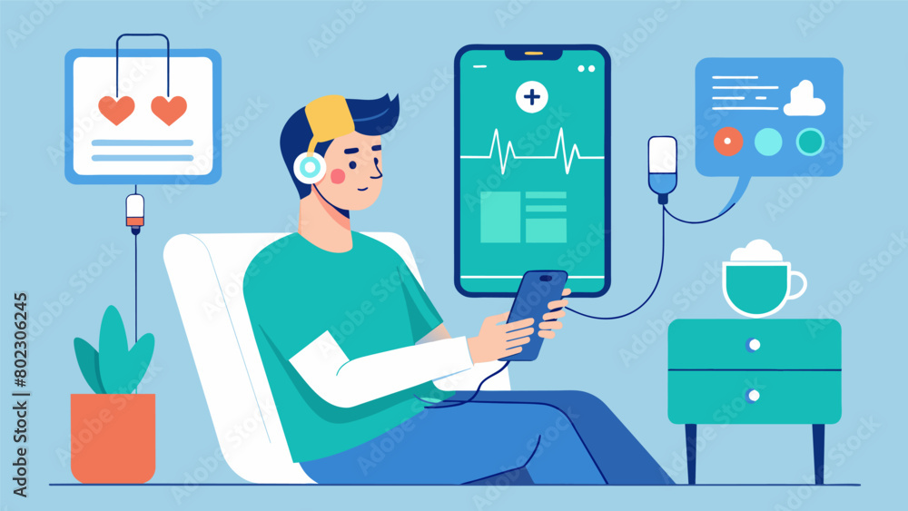 Poster a patient using a biofeedback app on their phone to track their progress and connect with their the 