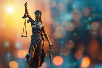 Lady Justice statue with glowing background