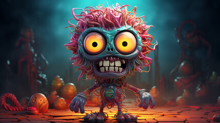 Cartoonish colorful 3d illustration of stylized mythical zombie