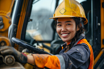 asian female worker in a hard hat