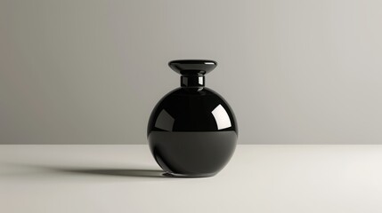 Obraz premium Sleek Black Glass Perfume Bottle on Neutral Background