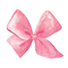 Pink pastel ribbon bow tie. Cute girly style. Hand drawn watercolor isolated on white background