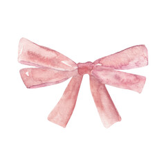 Pink pastel ribbon bow tie. Cute girly style. Hand drawn watercolor isolated on white background